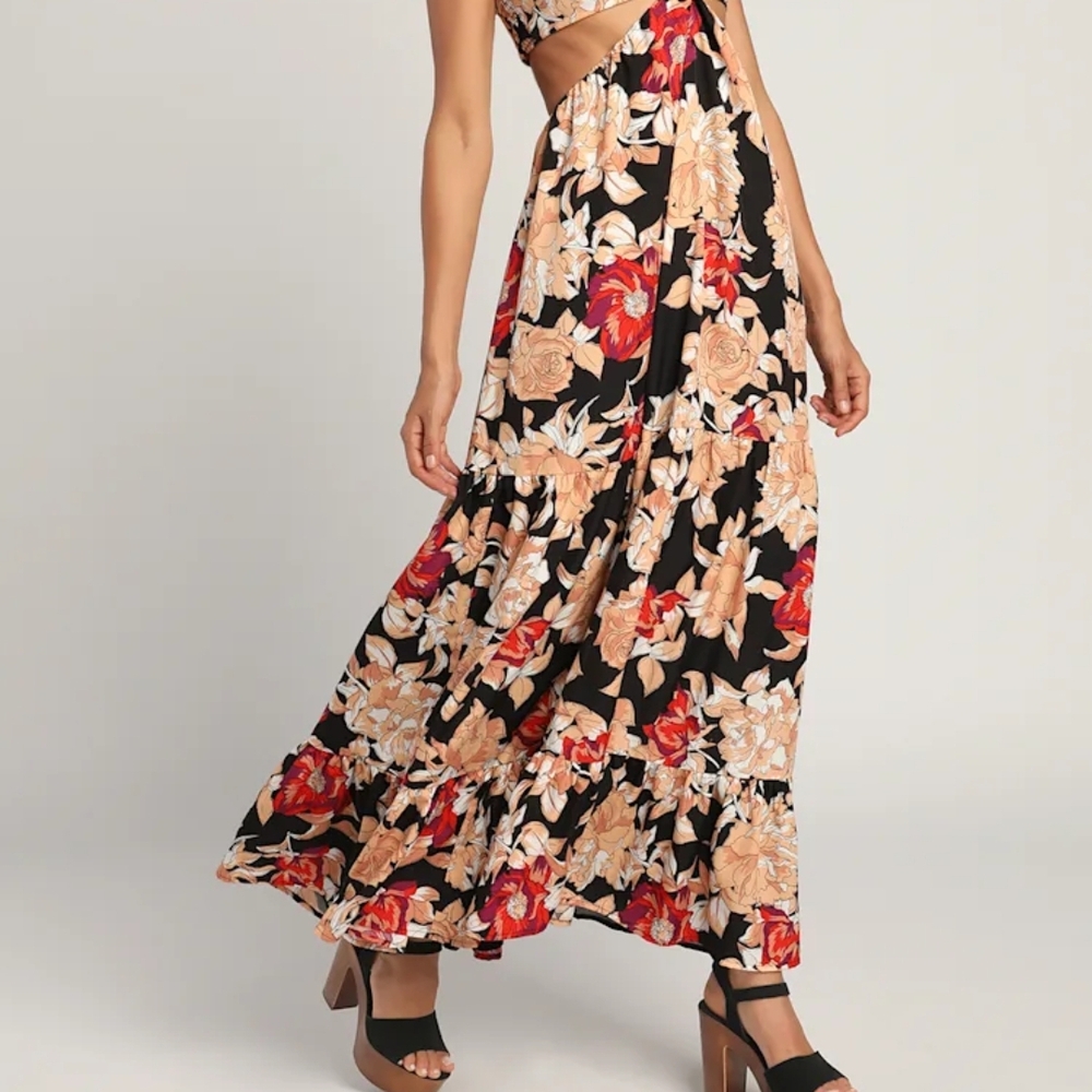 Floral Black Maxi Skirt